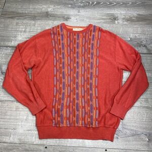 Norm Thompson Sweater Mens XL Red 3D Knit Textured Abstract Coogi Style Pullover